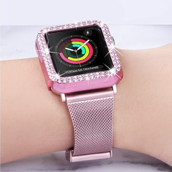 Diamond Case+Metal Strap iWatch Band Stainless Steel Bracelet For Apple - Picture 1 of 7